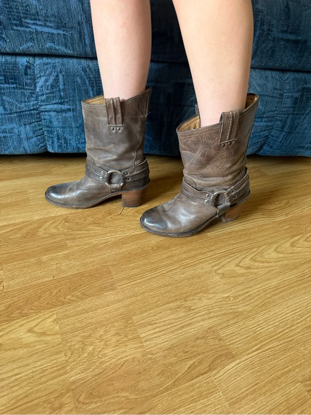 Frye Brown Leather Short Harness Boots